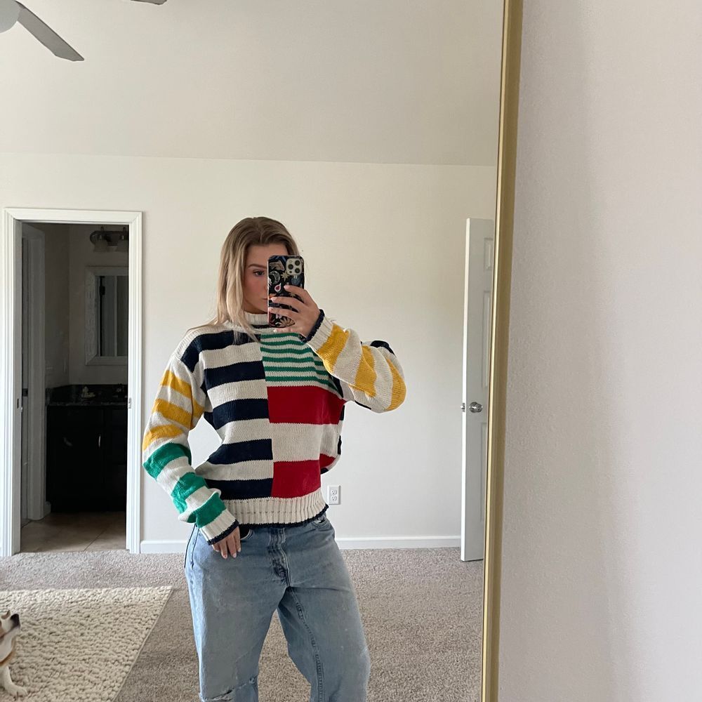 Vintage LizWear by Liz‎ Claiborne Striped Preppy Cotton Turtleneck Sweater
